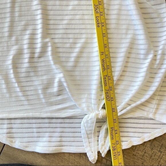 Chico's Tie Front Sheer Striped Long Sleeve Scooped Neck Tee - Size 8 - Picture 8 of 9